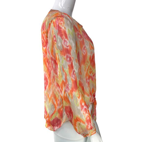 Chicos Womens Size 2 US 12 L Summer Ikat Moria Top Multicolor Sheer Blouse - Picture 9 of 15